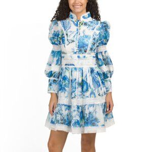 DALIA MACPHEE Long Sleeve Lace Trim Mini Dress